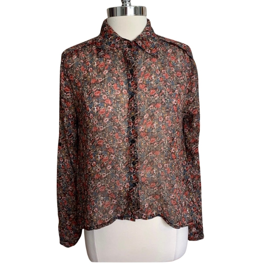 BRANDY MELVILLE Sheer Floral Blouse Size OS Button Front